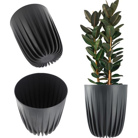 KADAX Blumentopf aus Kunststoff mit Naturmaterialien, 25 cm, Anthrazit