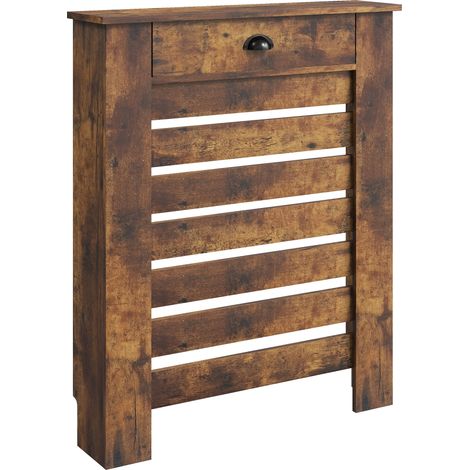 HOMCOM Radiator Cover with Drawer, Horizontal Slat, 78cm, Rustic Brown