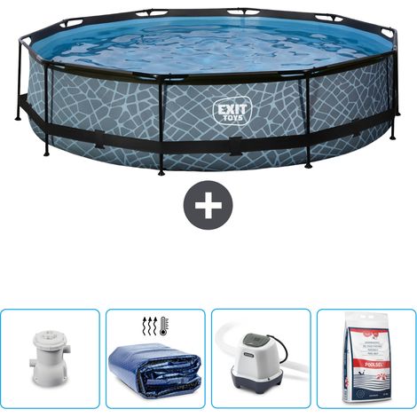 Exit-toys Piscina Exit Rotonda - Effetto pietra - 360x76 cm - 5-pezzi SCB56
