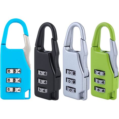 Cadenas à bagages, [Lot de 4] Cadenas de sécurité à 3 chiffres pour valises, petits cadenas pour bagages, idéal pour les voyages et l'école. (1/5)