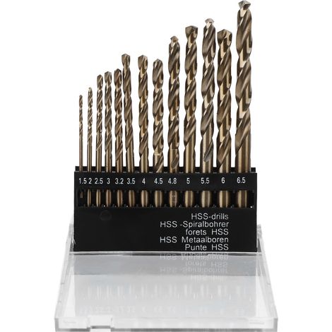 Jeu de 13 forets hélicoïdaux M35 à queue cylindrique en acier rapide HSS CO (1/5)
