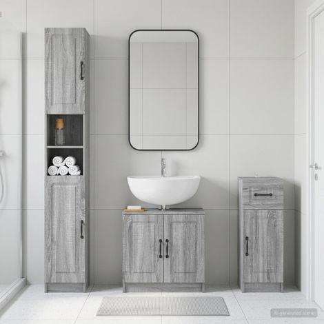 vidaXL 3 Piece Bathroom Cabinet Set UTRECHT Grey Sonoma (1/5)