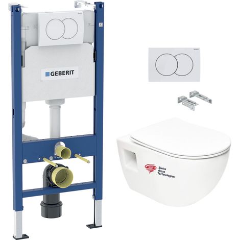 Swiss Aqua Technologies – Pack WC suspendu sans bride – Bâti-support Geberit 112cm – Abattant SoftClose amovible – Chasse d'eau 3/5L – PROJECTGEB3 (1/5)