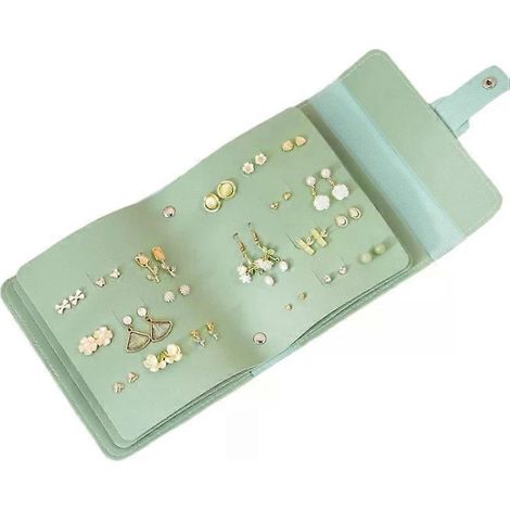 Pochette à bijoux en forme de livre, grande capacité, portable, multifonctionnelle, pour ranger les boucles d'oreilles, verte (1/2)