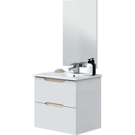 Mueble de Baño 60 cm Curvas 2 Cajones Sin Lavabo Color Blanco Brillo y Roble (1/5)