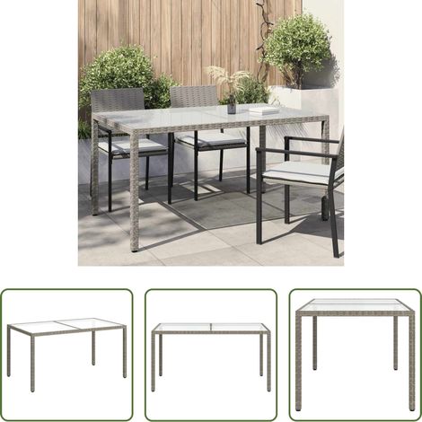 Poly Rattan - Gartentisch 150x90x75 cm Hartglas und Poly Rattan Grau (1/5)