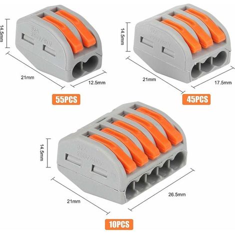 Connecteurs de fil compacts 110 pièces, blocs de connecteurs électriques, pince 55 pièces 2 ports/45 pinces 3 ports/10 pièces pince 5 ports (110pcs) (1/4)