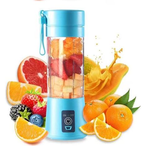Mixeur à smoothie portable (bleu), blender personnel avec 6 lames 3D, presse-agrumes rechargeable USB pour maison, bureau, extérieur (1/5)