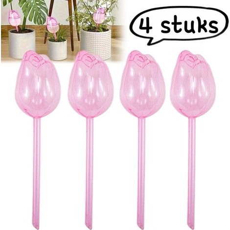 Ensemble de 4 boules d'arrosage en plastique en forme de tulipe avec système d'irrigation goutte à goutte pour plantes d'intérieur et plantes en pot couleur rose doré (1/5)