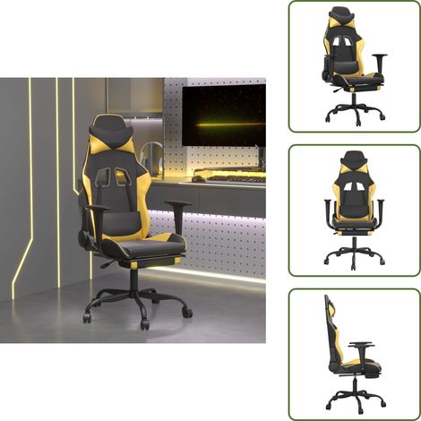 Chaise de jeu avec repose-pied Noir et doré Similicuir - Chaises Gaming - Chaise Gamer - Fauteuil Gaming - Trône De Jeu - Bureau Ergonomique (1/5)