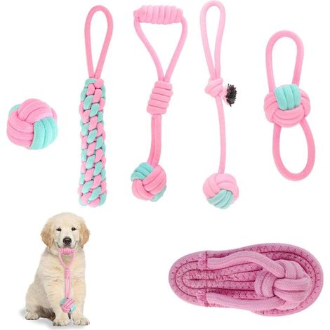 Hundespielzeug-Set aus Seil – 6-teilig, langlebig und interaktiv, aus natürlicher Baumwolle – ideal für Welpen, zahnende Hunde, kleine und mittelgroße Hunde (1/5)