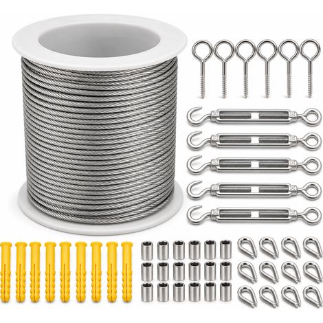 Kit câble en acier 30 m avec crochets et tendeurs inox extérieur (1/5)