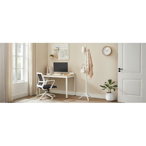 Portemanteau en bois avec 8 crochets, 3 hauteurs réglables, pour vêtements, chapeaux, sacs, entrée, salon, chambre, bureau, blanc (1/5)