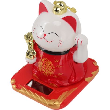 Chat porte-bonheur lumineux à induction en plastique, ornement de bienvenue chinois rouge pour la maison et la voiture (1/5)