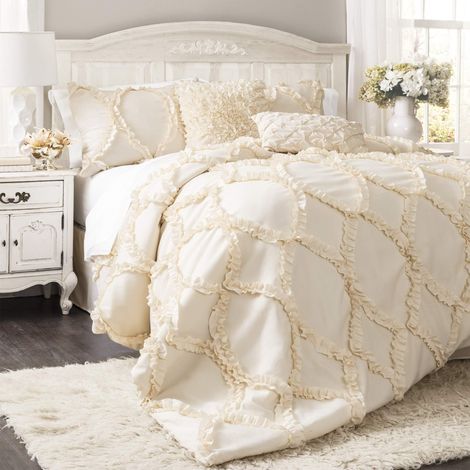 Parure de lit 3 pièces Literie romantique de style rustique Literie élégante à volants Couette texturée douce Décoration de chambre à coucher de campagne et de style rustique (1/5)