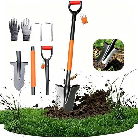 Bêche avec Scie à Racine 115 cm, Bêche de Jardin Robuste avec Bord de Scie Poignée Ergonomique en D, Bêche en forme de V, pour Jardin, les Sols Durs, les Racines et le (1/5)