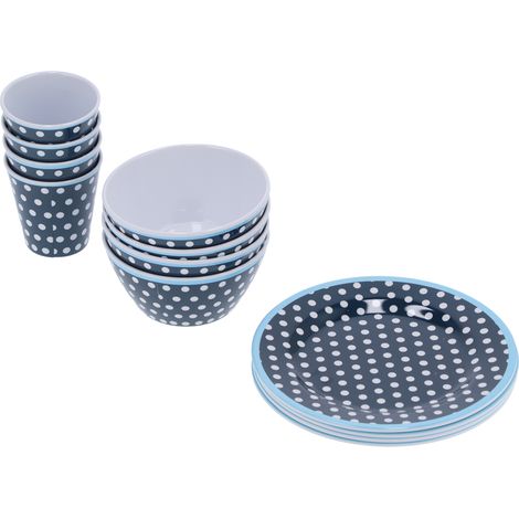 Assiette bleu nuit à pois, lot de 12 pièces vaisselle, bol à salade et assiette pour maison restaurant (1/5)