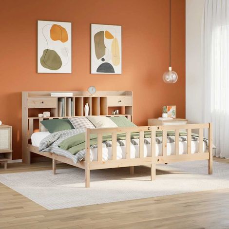 Massivholzbett mit Regal ohne Matratze 180x200 cm Kiefernholz