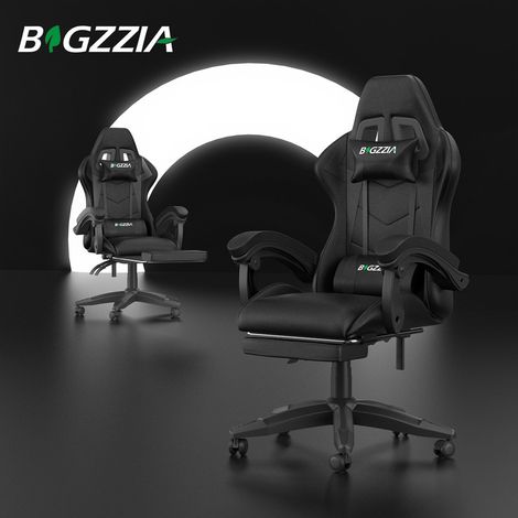 Gaming Chair - bigzzia Gaming Reclining Racing Chair - Computer Chair - Office Chair Ergonomic PC Chair with High Back, Headrest, and Lumbar Suppor - Black