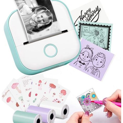 T02 Print Pods Mini Stampante per adesivi, portatile, termica, senza inchiostro, con Bluetooth, tascabile, stampa istantanea (1/5)