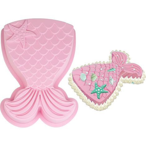 Moule à gâteau sirène queue, anti-adhésif en silicone, grand format pour anniversaire, chocolat fondant, rose. (1/5)