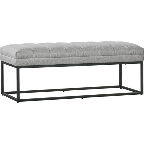 Banc en aspect lin rembourré pour chambre à coucher, banc de lit, banc coiffeuse, jusqu'à 200 kg, acier, gris clair, 120 x 44 x (1/3)