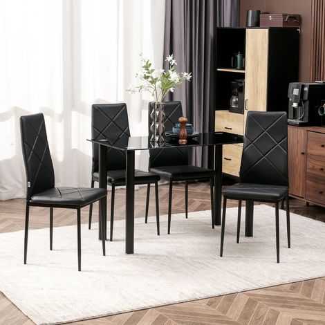 Ensemble de 4 chaises de salle à manger à dossier haut, revêtement synthétique et pieds en acier, noires (1/5)