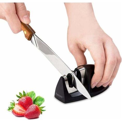 Professional Kitchen Sharpener 2 in 1 Manual Sharpener for Stainless Steel and Ceramic Knives of All Sizes, Black Anti-Slip Base (1/4)