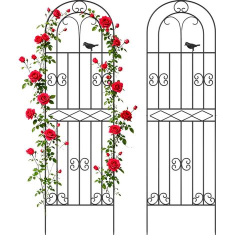 Treillis de jardin en métal noir – Lot de 2 – Dimensions 220 x 50 cm – Tuteur pour plantes grimpantes – Résistant aux intempéries - Résistant à la corrosion (1/5)