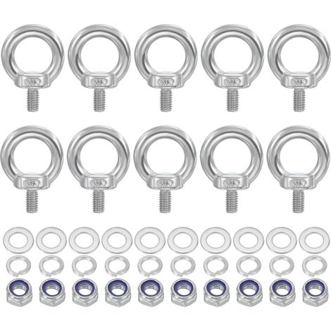 10 Pièces M6 x 12mm Boulon À Œil Avec Écrou Pour suspendu Argent (1/5)