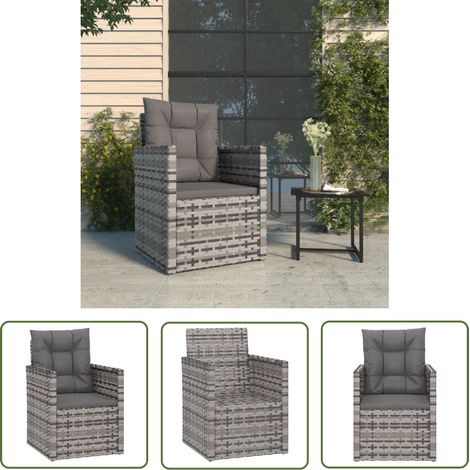 The Living Store Gartensessel mit Kissen Grau Poly Rattan - Gartensessel - Gartenmöbel - Outdoor Möbel - Lounge Sessel - Balkonmöbeln (1/5)