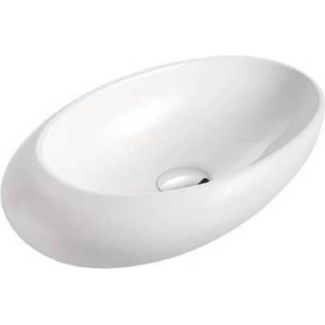 Rue Du Bain – Vasque à poser asymétrique en céramique blanche – Dimensions 48 x 31 cm – Sans trop plein – Pour meuble sous vasque (1/2)