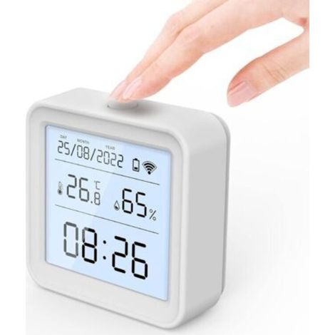 Tuya WLAN-Thermometer-Hygrometer für den Innenbereich, Feuchtigkeitssensor mit hintergrundbeleuchtetem Datenanzeigedisplay, Hygrometer-Thermometer für Babyzimmer und Zuhause