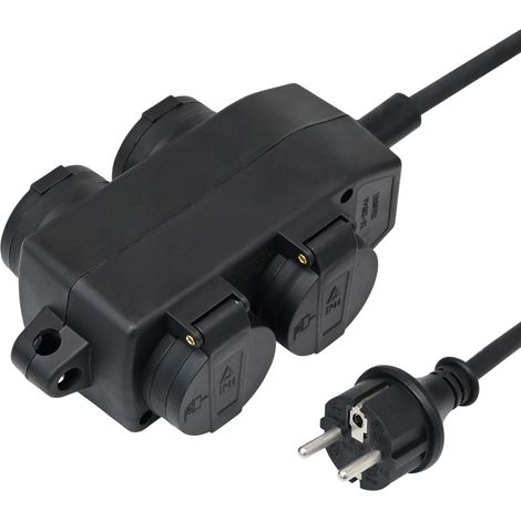 Multiprise de distribution à 4 prises pour l'extérieur, 4 prises de contact de protection avec couvercle à charnière, répartiteur de prise IP44, prise extérieure - Câble d'extension en caoutchouc de 2 (1/5)