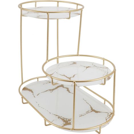 Étagère de rangement pour maquillage, en fer et verre, élégante et moderne, à poser sur le comptoir de la salle de bain pour les cosmétiques, les parfums et les soins de la peau. Fond blanc. (1/5)