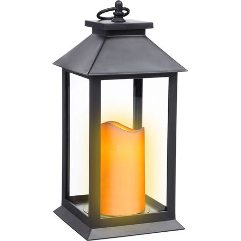 Laterne schwarz mit LED Kerze mit Flacker Effekt - 30 x 14 cm - Deko Leuchte mit künstlichem Kerzenflackern Batterie betrieben - Weihnachten Advent Winter Tischlaterne Dekolampe Stimmungslicht