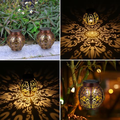 Lanterne LED à énergie solaire D C 2 V, lampe suspendue d'extérieur, résistance à l'eau IP65, cellule rechargeable haute capacité 600 mAh intégrée pour patio, jardin, cour, allée (1/5)