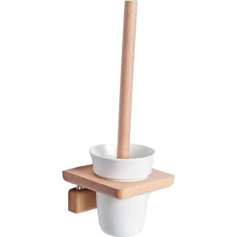 Brosse de Toilette Murale avec Support Bois et Tête Ronde Plastique, Balai WC (1/5)