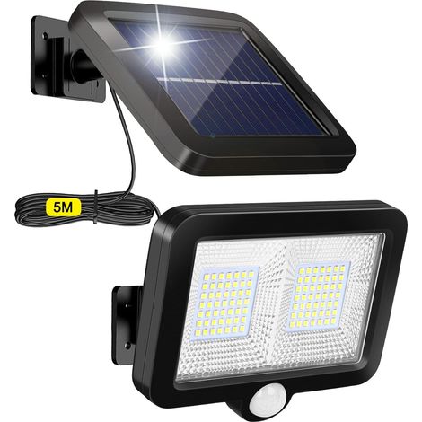 1 Lampe solaire, projecteur extérieur 98 LED, détecteur mouvement, étanche IP65, câble 5m, jardin garage balcon (1/5)