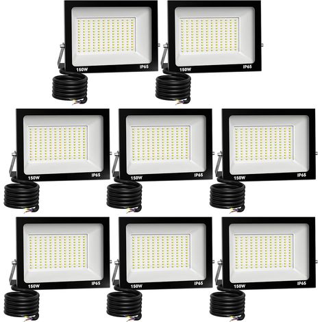 8 Pack Projecteur LED Extérieur 150W 15000 lúmenes 3000K Blanc froid Spot LED Eclairage IP65 Étanche Projecteur Extérieur Eclairage de Sécurité Floodlight pour resistente al agua (1/5)