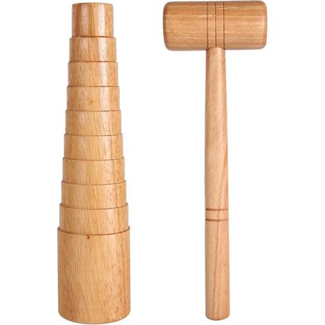 Chuck Calibrator Hammer Set, 2-Piece Wooden Chuck Calibrator for Jewelry Making, Bracelet Sizing Adjustment, Measuring Stick, Hammer Tool Set (1/5)