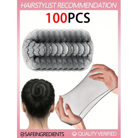 100 pièces Filets à cheveux élastiques noirs, filets à cheveux invisibles pour femmes, adaptés à la restauration, ballet, nuits, agents de bord, infirmières, couvre-chignon à maille fine (1/5)