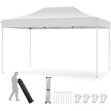 Tonnelle Pliante, 300 x 445 CM, Montage Facile, Gazebo Commercial avec Trous de Drainage, Sac à Roulettes, 4 Cordes, 8 Piquets, Beige (1/5)