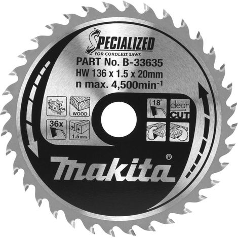 Makita - Hoja de sierra para madera 136x20 mm, 36 dientes B-33635