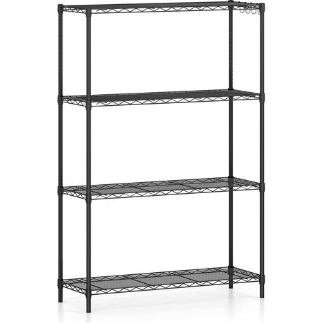 Étagère métallique 4 niveaux avec grilles en V, tablettes réglables et pieds ajustables pour cuisine garage et salon (1/5)