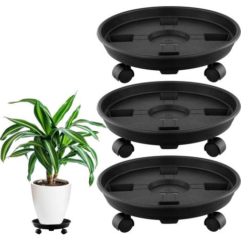 Lot de 3 supports pour pots de fleurs de 30 cm en plastique avec roulettes pour plantes d intérieur et d extérieur supports mobiles pour pots de fleurs (1/5)