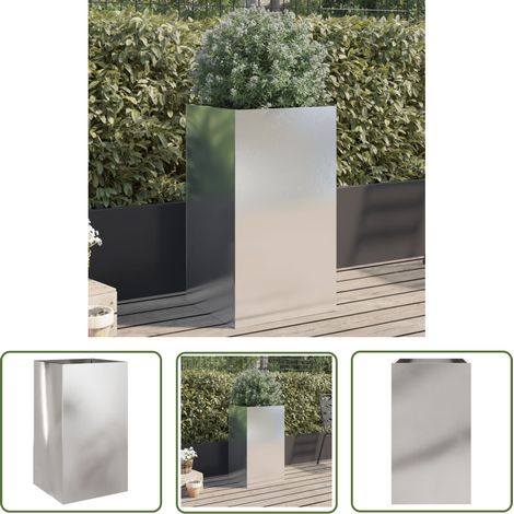 The Living Store Pflanzkübel Silbern 42x38x75 cm Edelstahl - Edelstahl Pflanzkübel - Blumentopf Silber - Gartendekoration - Balkonpflanze - Terrasse Pflanze (1/5)