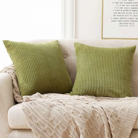 Lot de 2 Housse de Coussin en Velours, 60x60 cm, Vert Moutarde