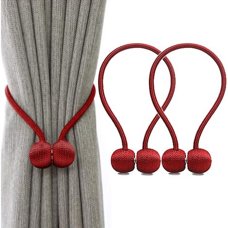 BRAVIX 2 pièces de bouton de rideau bouton de rideau magnétique rideau de boucle tissée magnétique,rouge (1/5)