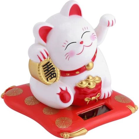 Chat solaire mignon qui fait coucou, symbole de bonheur, de richesse et de bienvenue, décoration pour la maison ou la voiture (blanc) (1/5)